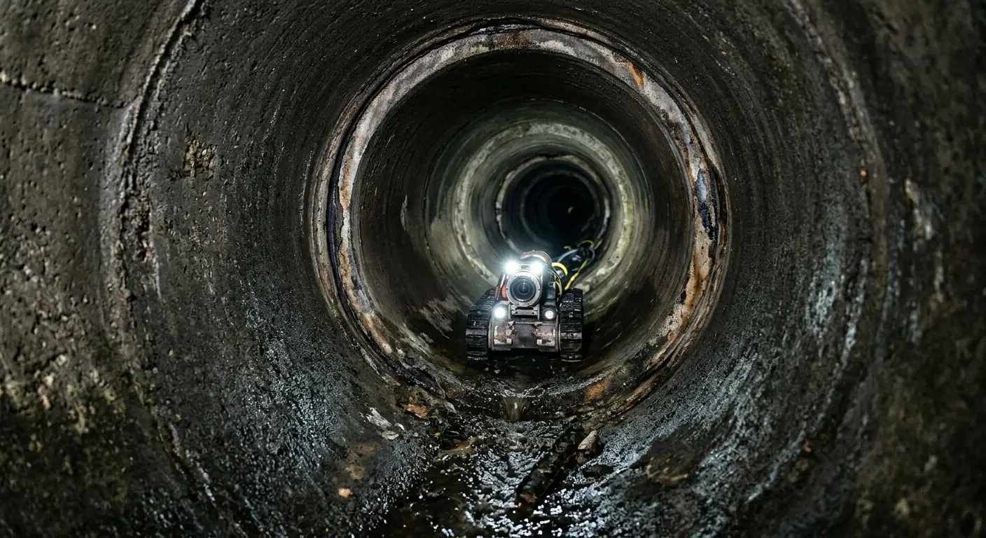 Robotic sewer camera inspecting pipe interior for Sewer Line Repair in South Kensington